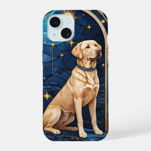 Schattigee Labrador Retriever Glas in lood Sky Moo iPhone 15 Hoesje