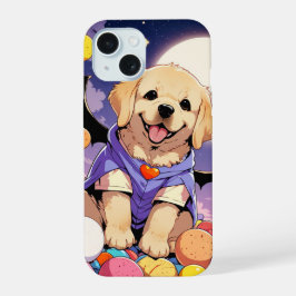 Schattigee Labrador Retriever met Halloween snoep iPhone 15 Hoesje