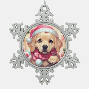 Schattigee Labrador Retriever met pastel pet & sja Tin Sneeuwvlok Ornament