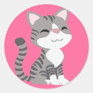 Schattigee lachende grijze tabby kat ronde sticker