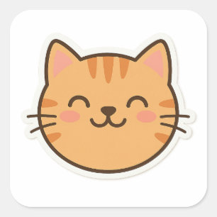 Schattigee Lachende Kat Gezicht Sticker – Kawaii C