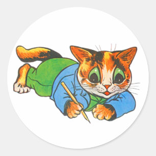 Schattigee Lachende Retro 1930 Cartoon Cat Writers Ronde Sticker