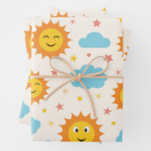 Schattigee Lachende Zonneschijn met Wolken en Ster Inpakpapier Vel (In situ)