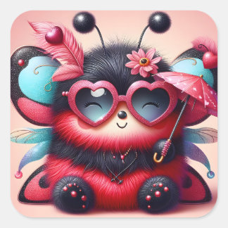 Schattigee Lady Bug Paraplu Vierkante Sticker