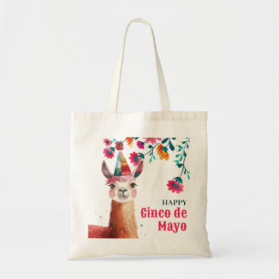 Schattigee Lama Floral Happy Cinco de Mayo Tote Bag