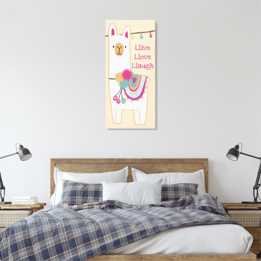 Schattigee lama met aangepaste achtergrondkleur canvas afdruk (Insitu (Slaapkamer))