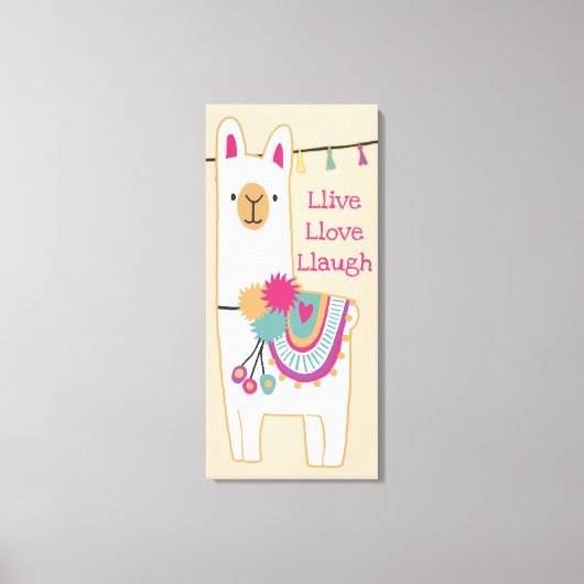 Schattigee lama met aangepaste achtergrondkleur canvas afdruk (Voorkant)