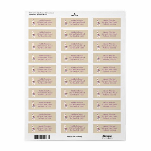 Schattigee lama met aangepaste achtergrondkleur etiket (Full Sheet)
