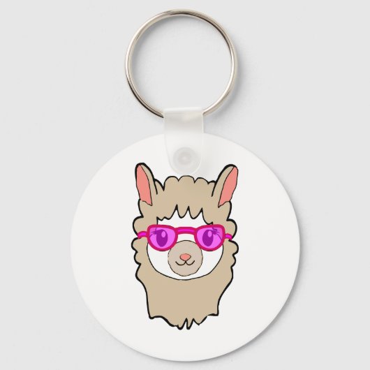 Schattigee lama met glastekening sleutelhanger (Voorkant)