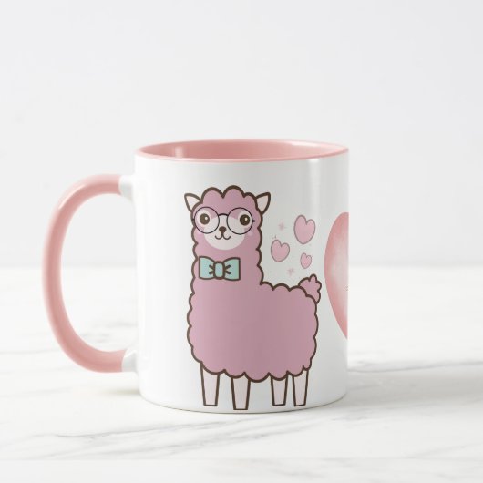 Schattigee lama met roze harten meisjesnaam Monogr Mok (Links)