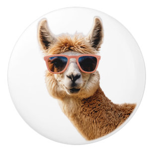 Schattigee lama met zonnebril op keramische knop