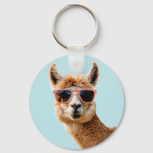 Schattigee lama met zonnebril op sleutelhanger