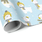 Schattigee lama's met petten en sjaals op lichtbla cadeaupapier (Rol Hoek)
