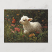 Schattigee Lamb en Butterfly Art Briefkaart (Voorkant)