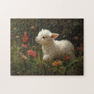 Schattigee Lamb en Butterfly Art Legpuzzel