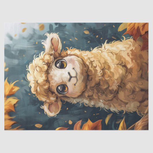 Schattigee Lamb Herfst Illustratie Decoupage Tissuepapier (Voorkant)