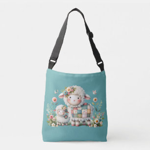 Schattigee lammeren met bloemen en patchwork accen crossbody tas