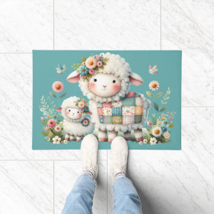 Schattigee lammeren met bloemen en patchwork accen deurmat