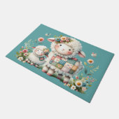 Schattigee lammeren met bloemen en patchwork accen deurmat (Schuin)