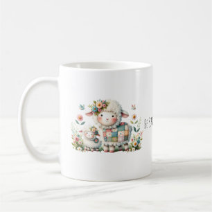 Schattigee lammeren met bloemen en patchwork accen koffiemok