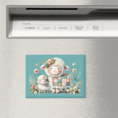 Schattigee lammeren met bloemen en patchwork accen magneet (Insitu (Vaatwasser))
