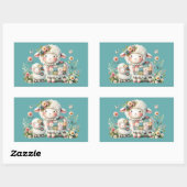 Schattigee lammeren met bloemen en patchwork accen rechthoekige sticker (Vel)