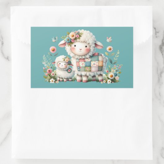 Schattigee lammeren met bloemen en patchwork accen rechthoekige sticker (Tas)