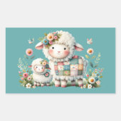 Schattigee lammeren met bloemen en patchwork accen rechthoekige sticker (Voorkant)
