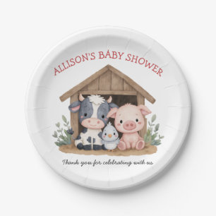 Schattigee landbouwhuisdieren Baby shower voor de  Papieren Bordje