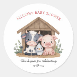 Schattigee landbouwhuisdieren Baby shower voor de Ronde Sticker