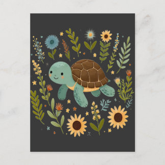 Schattigee Landschildpad Wildflower Summer Graphic Briefkaart