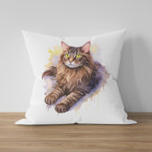 Schattigee Lange Haired Tabby Cat Waterverf Illust Kussen