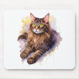 Schattigee Lange Haired Tabby Cat Waterverf Illust Muismat