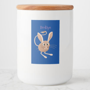Schattigee lange oren jerboa cartoon illustratie voedselcontainer etiket