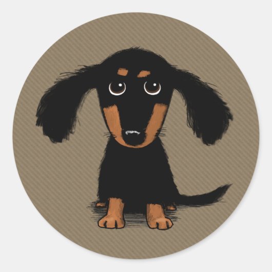 Schattigee langharige teckel puppy hond ronde sticker (Voorkant)