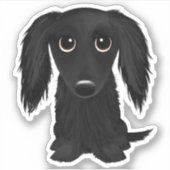 Schattigee langharige zwarte teckel Cartoon Sticker (Voorkant)