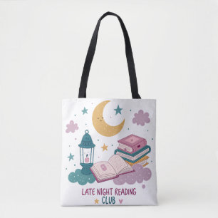 Schattigee Late Night Reading Club Moon en boeken Draagtas