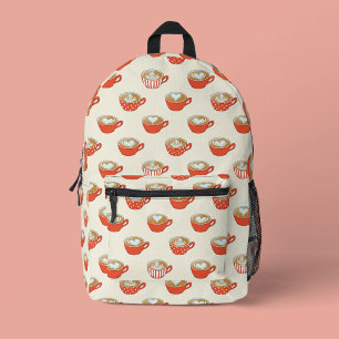 Schattigee Latte Art in Rode Koffiemokken Patroon Bedrukte Rugzak