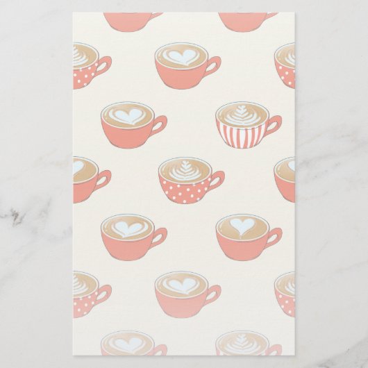 Schattigee Latte Art in Rode Koffiemokken Patroon Briefpapier (Voorkant)