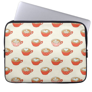Schattigee Latte Art in Rode Koffiemokken Patroon Laptop Sleeve