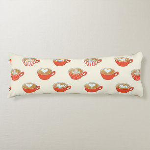 Schattigee Latte Art in Rode Koffiemokken Patroon Lichaamskussen