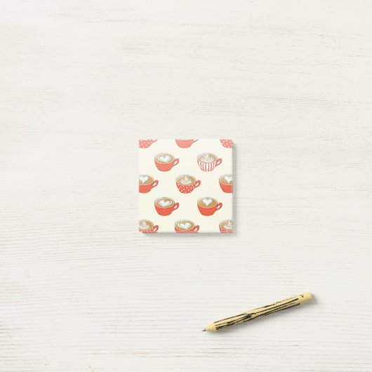 Schattigee Latte Art in Rode Koffiemokken Patroon Post-it® Notes (Op bureau)