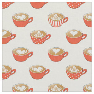 Schattigee Latte Art in Rode Koffiemokken Patroon Stof