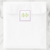 Schattigee Lavendel & Groene Monogram Initialen vi Vierkante Sticker (Tas)