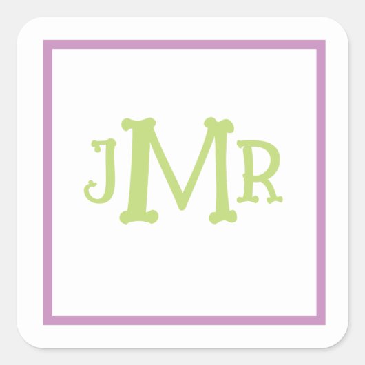 Schattigee Lavendel & Groene Monogram Initialen vi Vierkante Sticker (Voorkant)