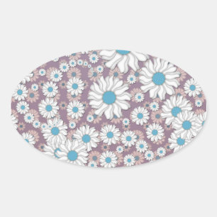 Schattigee Lavendel Wit Blauw Fantasy Daisies Ovale Sticker