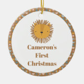 Schattigee Leeuw Baby Kinder Dier Custom Eerste Ke Keramisch Ornament (Voorkant)