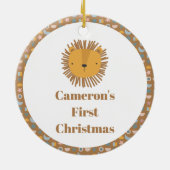 Schattigee Leeuw Baby Kinder Dier Custom Eerste Ke Keramisch Ornament (Achterkant)