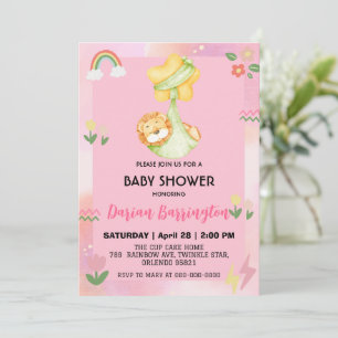 Schattigee leeuw Bloem ballon baby shower partij Kaart
