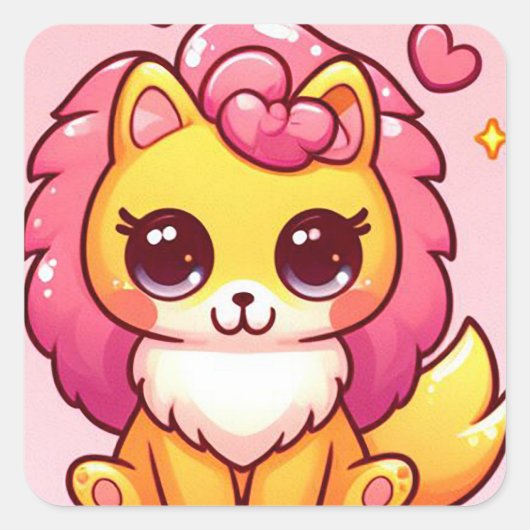 Schattigee leeuw cartoon vierkante sticker (Voorkant)